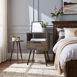 Sunvega Allie Nightstand with Superior Top One Drawer and Open Shelf
