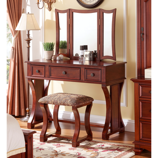 Sunvega Black Modern Bedroom Vanity Set with Stool Foldable Mirror and Drawers