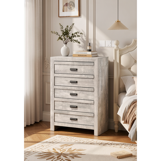 Sunvega Contemporary Wooden Chest with Five Storage Drawers and Metal Hand Pull