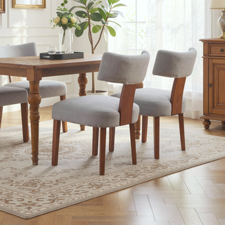 Sunvega Set of 2 Linen Fabric Modern Armless Dining Chairs With Curved Backrest