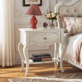 Sunvega Pearl White Nightstand with Scalloped Apron and Drawer Shelf