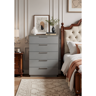 Sunvega Mist Chest White High-Gloss Lacquer Finish with Five Smooth-Glide Drawers