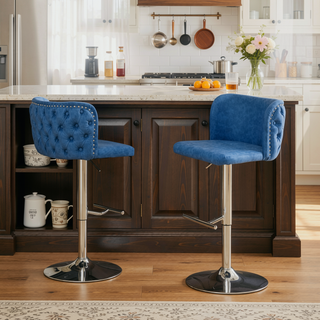 Sunvega Swivel Barstools with Tufted Back, Adjustable Seat Height and Chrome Base for Kitchen Island, Set of 2
