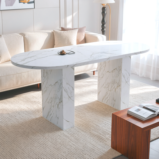 Sunvega Modern Farmhouse Oval Dining Table with Realistic Marble Top for 6