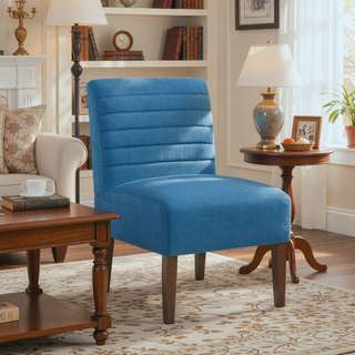 Sunvega Modern Blue Accent Armless Lounge Chair with Tufted Upholstery and Wood Legs