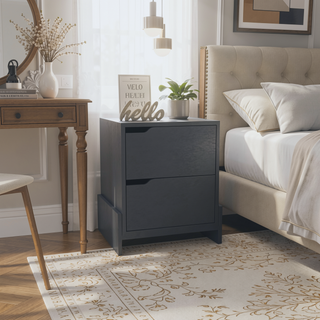 Sunvega Brookland Nightstand with Double Drawers and Generous Surface Black Wengue