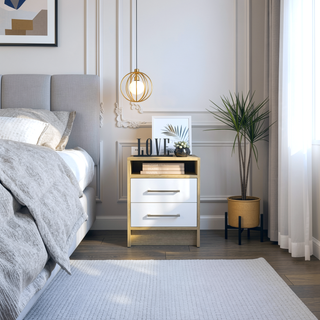 Sunvega 19.9 Inch High Nightstand with Two Drawers and Open Shelf