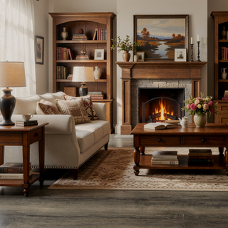 Sunvega Transitional Brown Rubberwood Dining Table with 2 Tufted Seat Stools