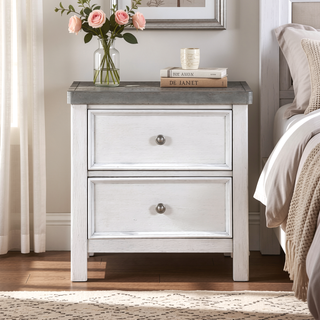Sunvega Antique White and Gray Finish 2 Dovetail Drawer Nightstand Wooden Furniture