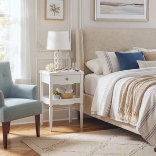 Sunvega Foley White 1-Drawer Nightstand with Gold Pull and Geometric Top