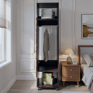 Sunvega Black Bedroom Wardrobe Boston with Spacious Shelves and Integrated Mirror