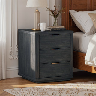 Sunvega Modern Charcoal Gray Nightstand with 3 Full Extension Drawers