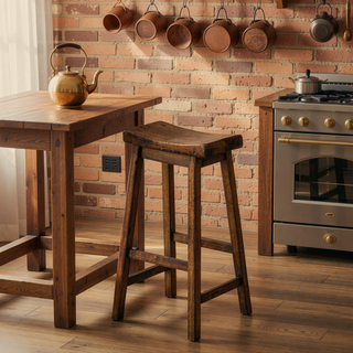 Sunvega Distressed Cherry Wooden Counter Height Stool with Saddle Seat Set of 2