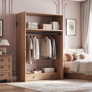 Sunvega Oak Wall Mounted Wood Closet System with Modular Units and Ample Storage