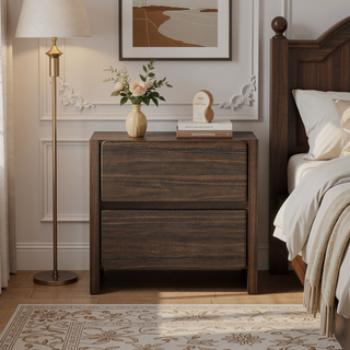 Sunvega Modern Oak Nightstand with Two Spacious Drawers for Bedroom