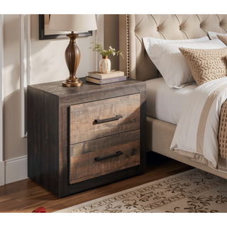 Sunvega Natural Wood Grain Look Nightstand with Two Tone Finish and Dovetail Drawers