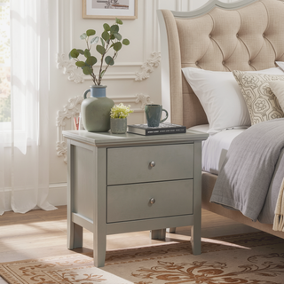 Sunvega Elegant Silver Champagne Nightstand with Two Drawers for Bedroom Storage