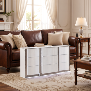 Sunvega White LED Dresser with Diamond Side Accents and Velvet Lined Drawers