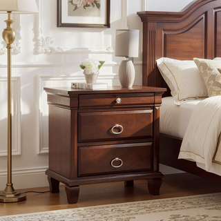 Sunvega Classic Traditional Nightstand in Rich Cappuccino Wood Veneer with Felt Lined Drawers