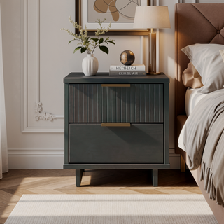 Sunvega Modern Glam Nightstand with Gold Steel Handles and Solid Wood Drawers