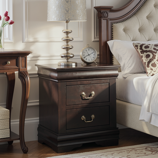 Sunvega Black Nightstand with Two Drawers and Brushed Nickel Handles