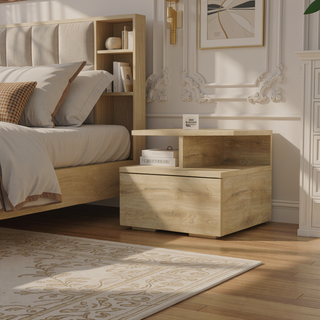 Sunvega Macadamia 2-Tier Shelf Floating Nightstand with Wall-Mount for Bedroom Storage