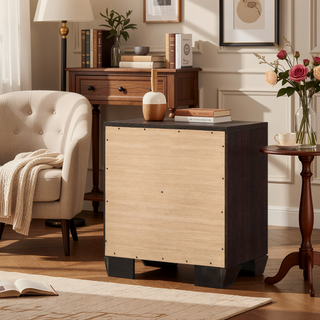 Sunvega Dark Cocoa Rectangular Nightstand with Dual Storage Drawers and Sturdy Wooden Frame