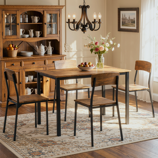 Sunvega 5-Piece Industrial Dining Table Set with 4 Chairs for Small Space