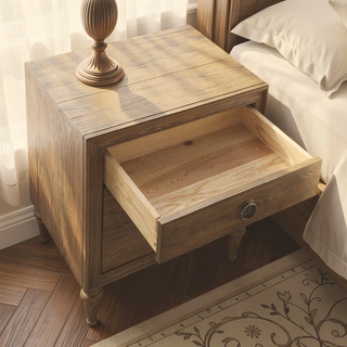 Sunvega Reclaimed Oak Nightstand with 3 Spacious Felt-Lined Storage Drawers
