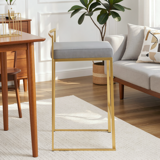 Sunvega Glam Contemporary Gold Metal Frame with Grey Faux Leather Counter Stools Set of 3