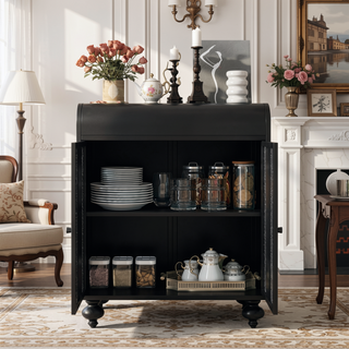 Sunvega Distressed Black Accent Cabinet With Embossed Pattern And Two Doors
