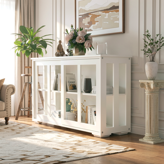 Sunvega White Kitchen Storage Stand Cupboard With Glass Door And Adjustable Shelves
