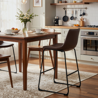Sunvega Brown and Black Armless Bar Stool Set of 2 with Supportive Backrest