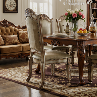 Sunvega Bone and Gold Patina Side Chair with Nailhead Trim and Floral Motif