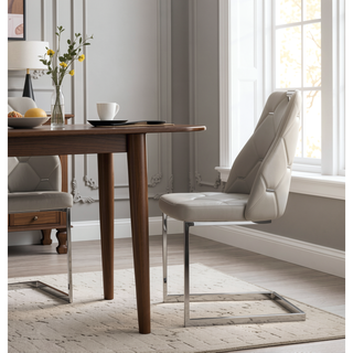 Sunvega White Faux Leather Dining Chairs Set of 2 with Gold Mesh Texture and Chrome Handle