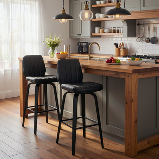 Sunvega 26 Inch Swivel Gray Faux Leather and Black Wood Bar Stool