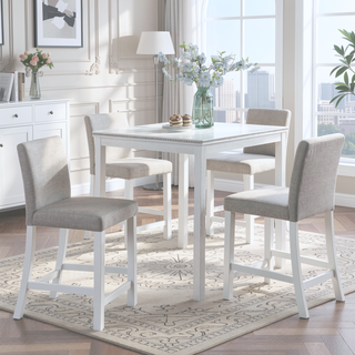 Sunvega Solid Wood Counter Height Chairs with Padded Seat for Dining Room, White & Gray