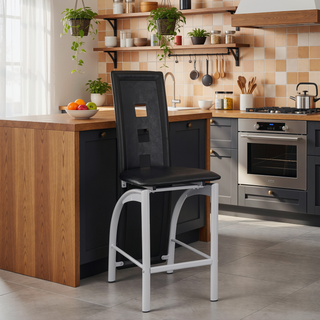 Sunvega Set of 2 Modern Counter Height Chairs with Black Faux Leather Upholstery