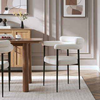 Sunvega Mid-Century Modern Dining Chairs with Boucle Backrest and Brushed Bronze Legs