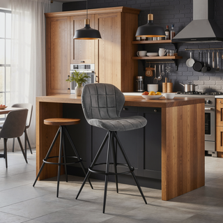 Sunvega Swivel Counter Height Bar Stool with Charcoal Fabric and Black Finish