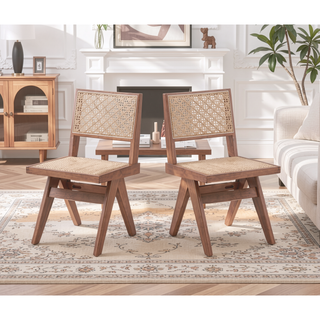 Sunvega Mid-Century Modern Rattan Bench with Natural Finish for Kitchen Dining