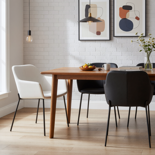 Sunvega Contemporary Black Metal and Cream Fabric Upholstered Dining Chair Set of 2