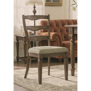 Sunvega Light Brown Fabric and Weathered Oak Finish Side Chair Set of 2