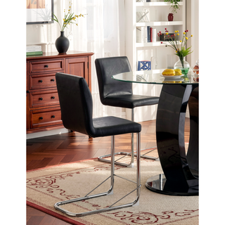 Sunvega Contemporary Black Leatherette High Chairs with Chrome Legs Set of 2