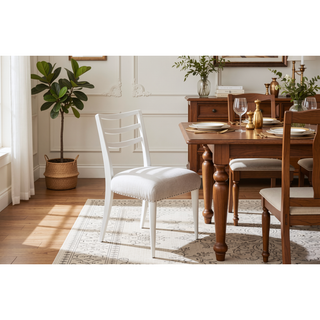 Sunvega White Finish Ladderback Side Dining Chair with Polyester Upholstered Seat Set of 2