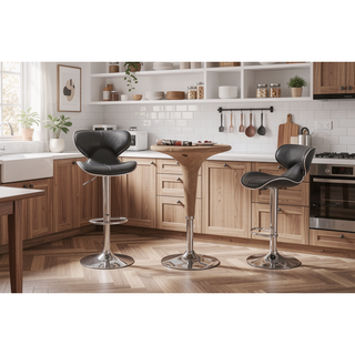 Sunvega Adjustable Swivel Barstool Set with Chrome Base and Faux Leather Seat