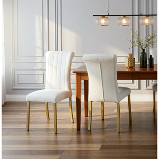 Sunvega Contemporary Gold and White Channel Tufted Back Dining Chair with O-Shaped Legs
