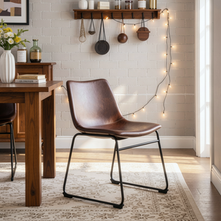 Sunvega Industrial Faux Leather Upholstered Side Chair with Metal Legs Set of 2