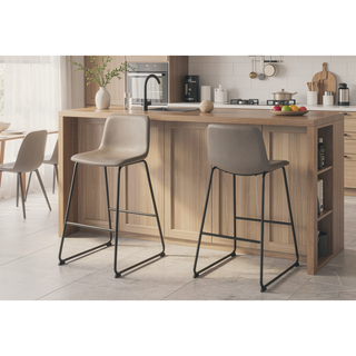 Sunvega Modern Taupe Leather-Look Bar Height Chair for Standing Desk