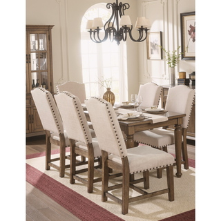 Sunvega Light Oak Finish Round Dining Table with Pedestal Base in Rustic Style